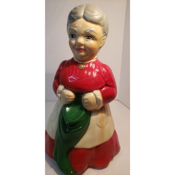 Vintage Ceramic Mrs. Claus Figurine Hand Painted Holding Stocking 10" Holiday - Picture 9 of 16